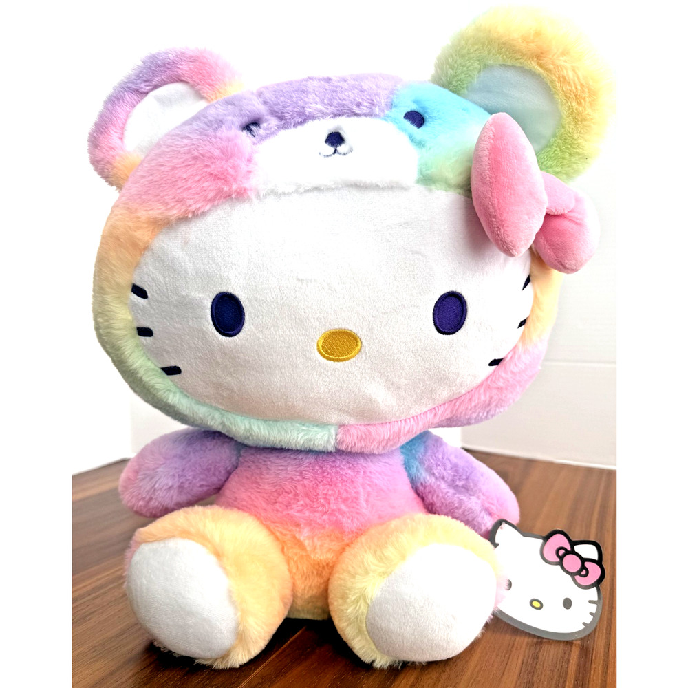 Hello Kitty 17.5” Rainbow Sherbet SANRIO Stuff Teddy Bear Costume Bow Plush NEW